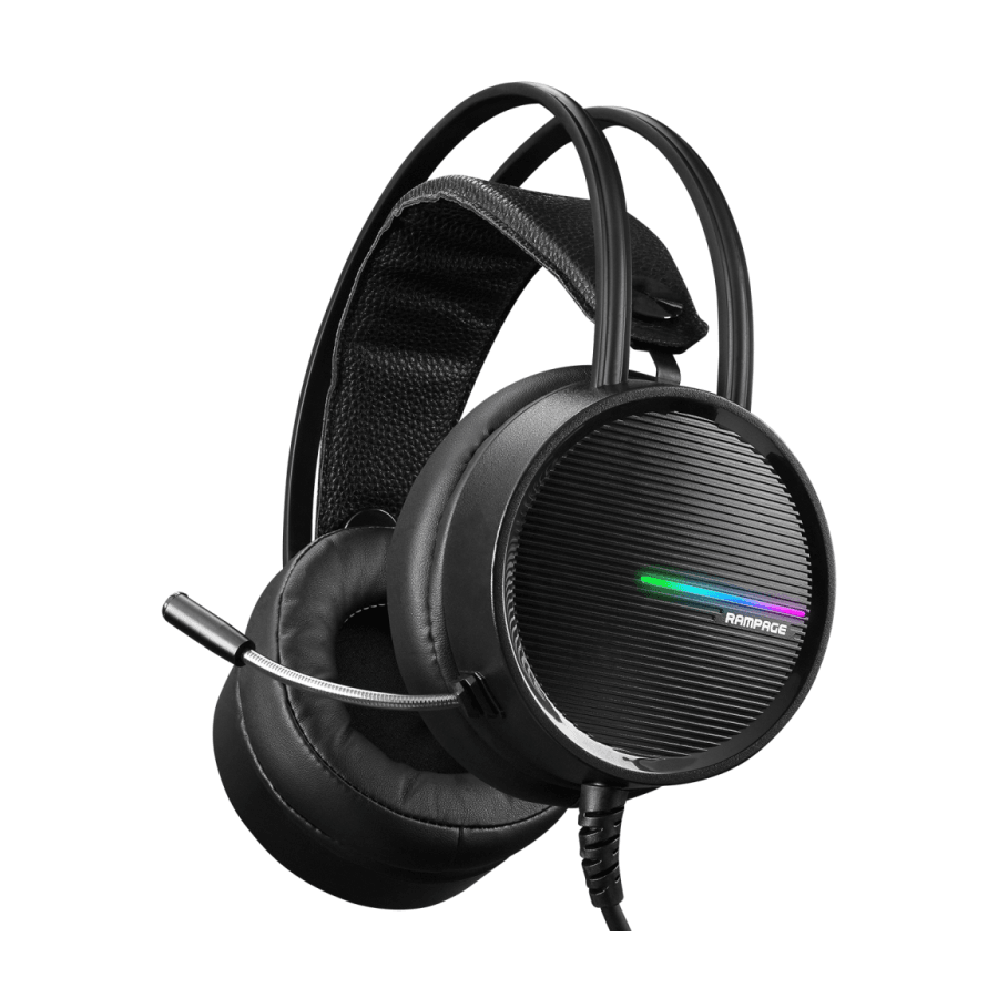 Rampage Slušalice sa mikrofonom gaming RM-K3 CASHE PLUS, dugi mikrofon, USB 7.1, Rainbow LED,,  fleksibilne podesiva traka za glavu, Crna
