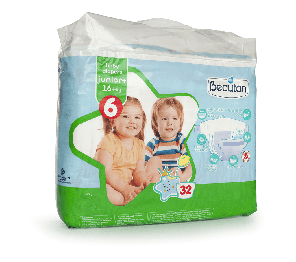 Becutan Set pelena za bebe, 6 Junior, 16kg+, 32 komada