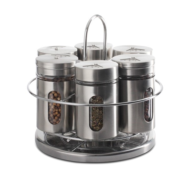 FG HAUS Set za začine sa rotirajućim stalkom BR-2001, 4.8x8.2cm, 6 komada, Sivi