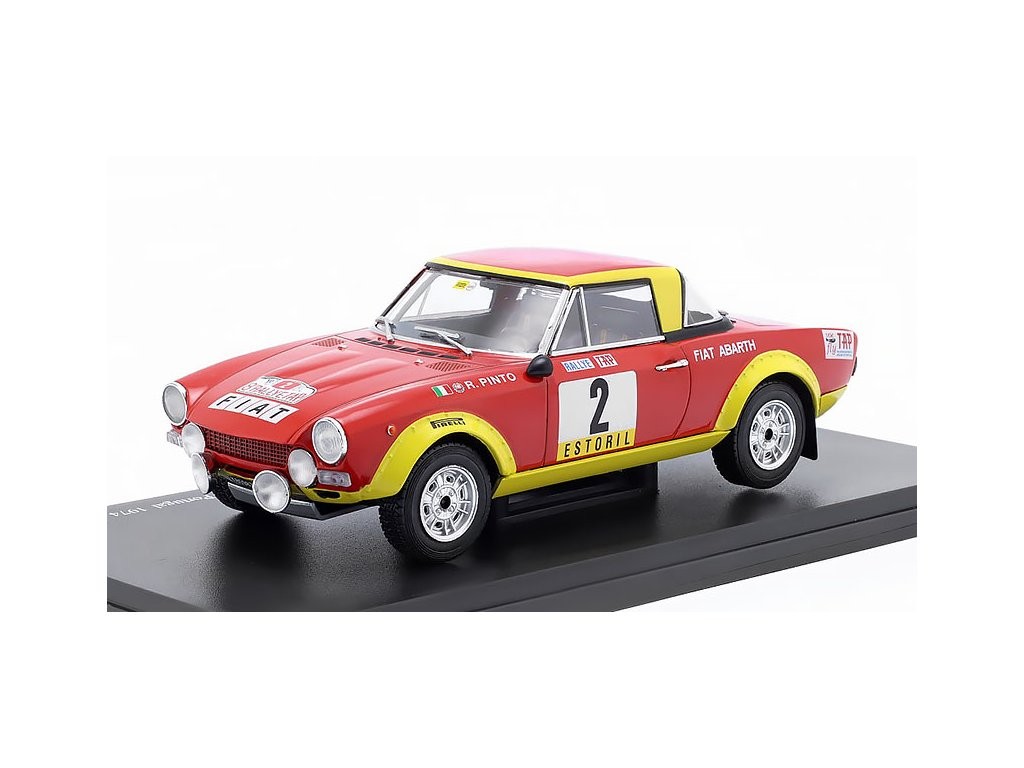 Kolekcionarski autić Fiat 124 Abarth, No.2 Rallye WM, Rallye Portugal, R.Pinto/A.Bernacchini, 1974, Crveno-Žuti