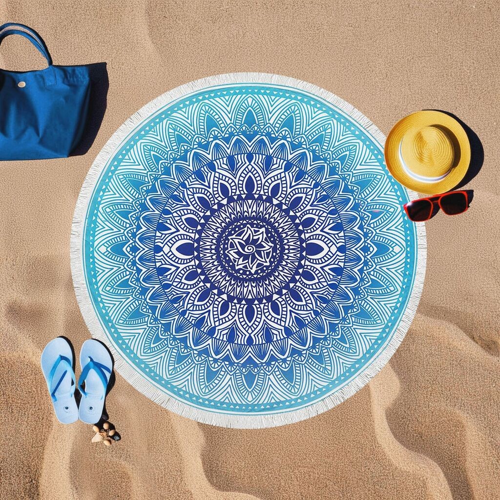 L'essentiel Maison Ručnik za plažu Mavi Mandala, 150x150 cm, plavo-bijeli
