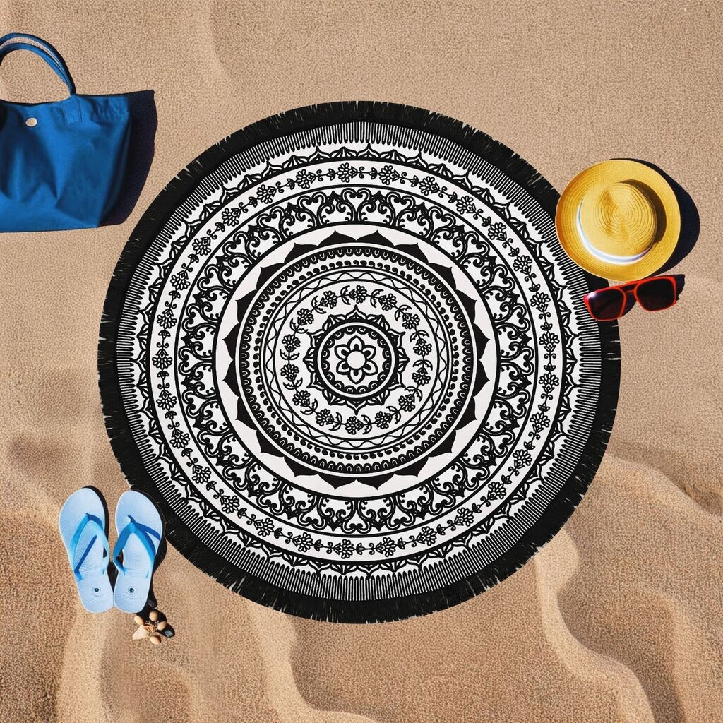 L'essentiel Maison Peškir za plažu Siyah Mandala, 150x150 cm, Crno-bijela