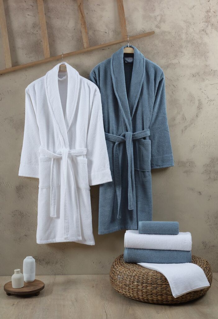 L'essentiel Maison Family set ogrtača s Elisa ručnicima, bijelo-plava