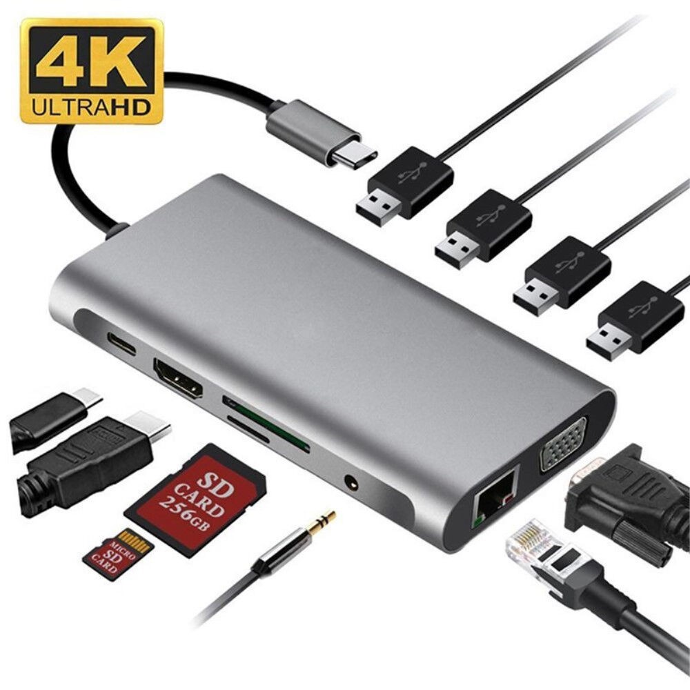 Appacs USB-C Hub HB22, 11 in 1, Srebrne boje