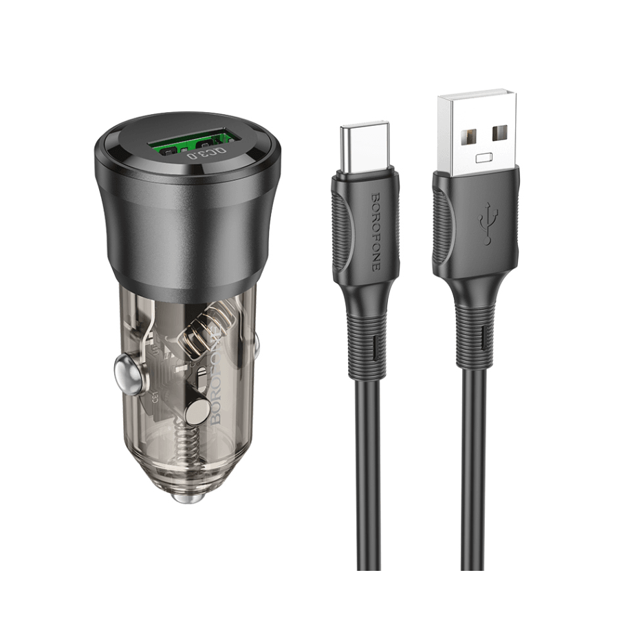 Borofone Auto Punjač sa kablom 1m USB to Type-C, Crni