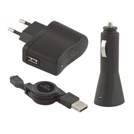 TITANUM USB punjaci + microUSB kabl, Crni