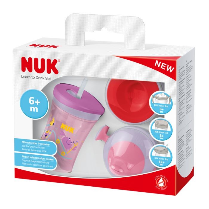 NUK Set za učiti piti sa nastavcima, Roze