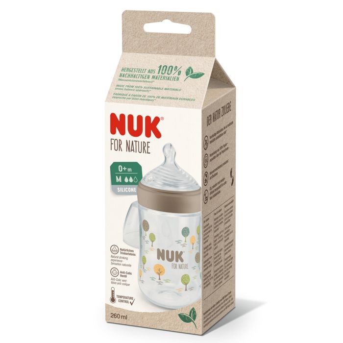 NUK For Nature Bočica sa indikatorom temperature PP 260 ml, Smeđe boje