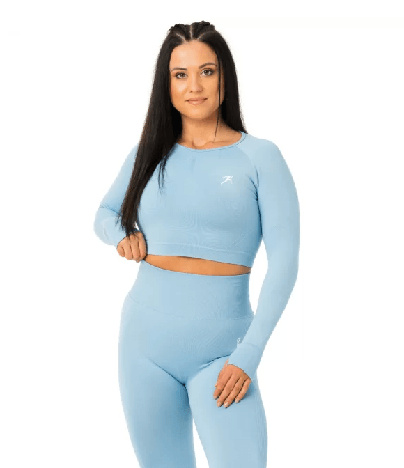 Proteini.si Ženski kratki sportski top, Dug rukav, Svijetloplavi