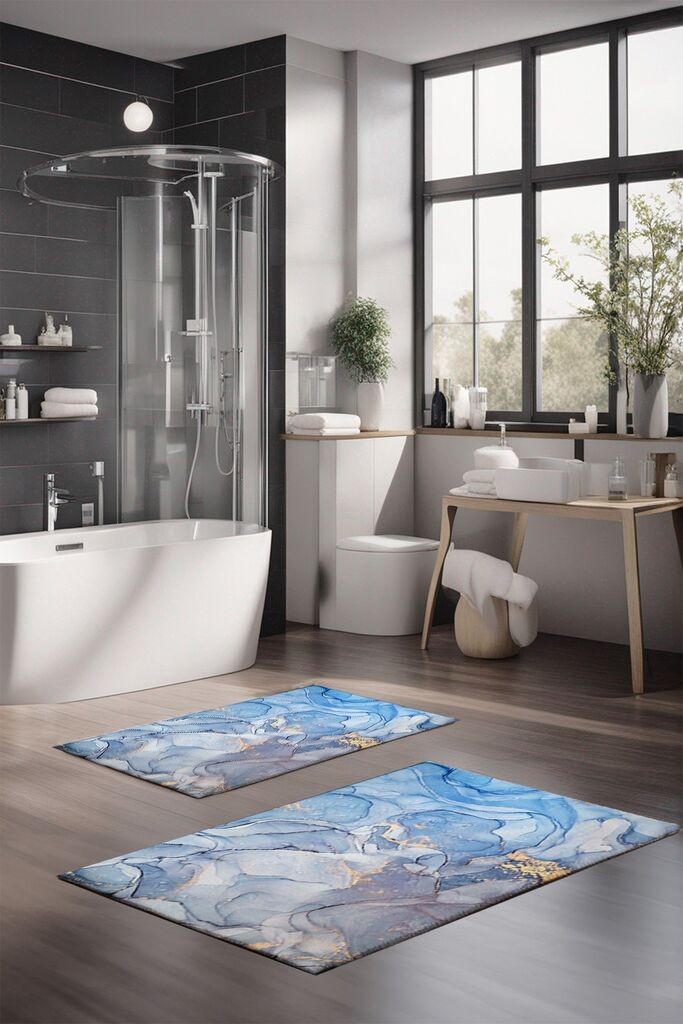 L'essentiel Maison Set tepiha za kupatilo CT-5028, 2 komada, svijetloplava