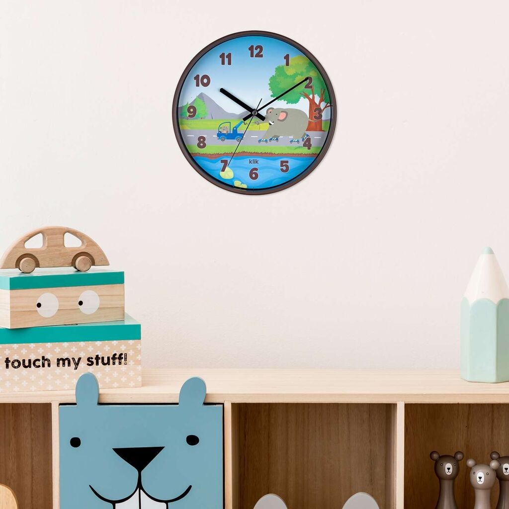 Zidni sat Wallity Slon, 30,5x30,5 cm, Smeđa