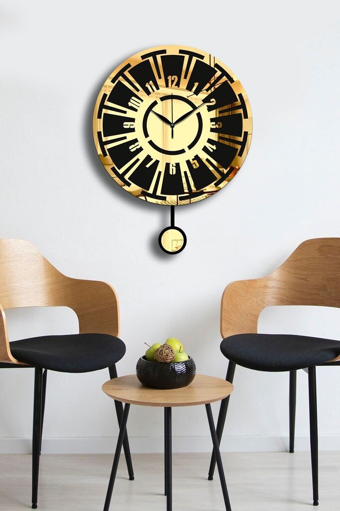 Zidni sat Wallity Vlnt114Al, 39x50 cm, Zlatno-crni