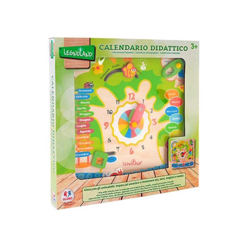 GLOBO LEGNOLAND Drvena tabla kalendar i sat, Šareni