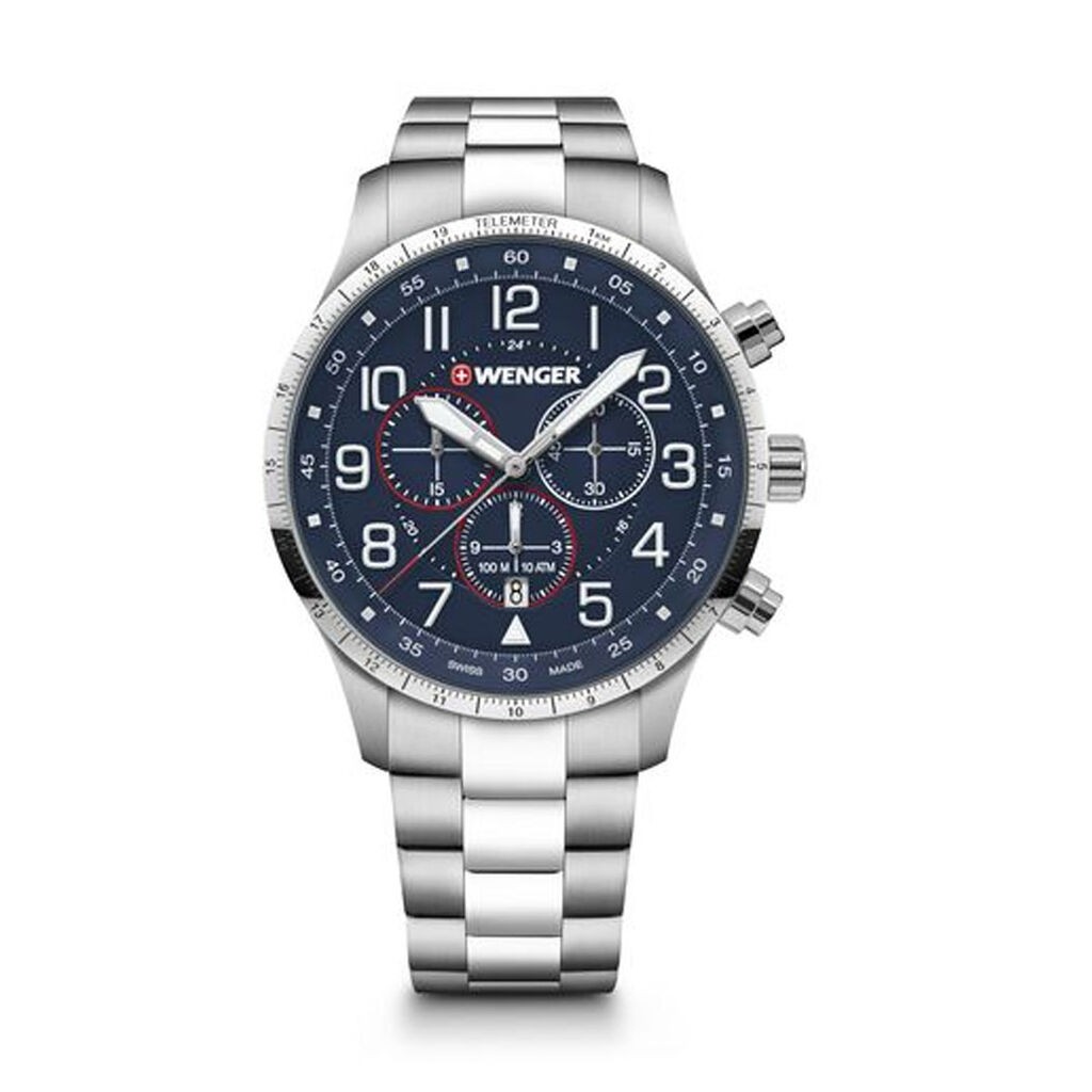 Wenger Muški ručni sat Attitude Chrono 01.1543.118, Kvarcni mehanizam, Srebrno kućište