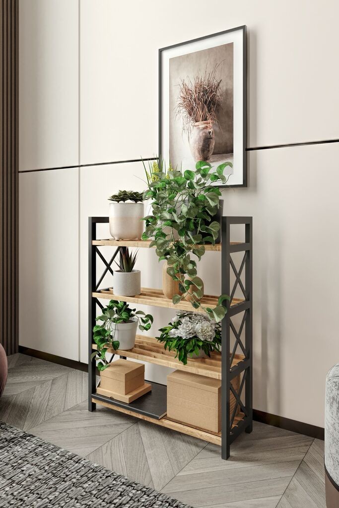 Hanah Home Multifunkcionalna polica za kupatilo 4, Hrast-crna