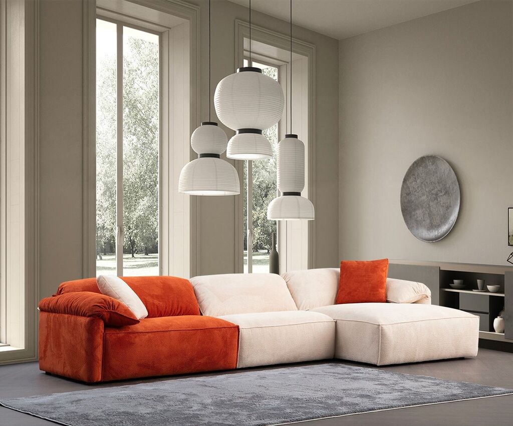 Atelier del Sofa Kutna garnitura Flamingo, 355x170x105 cm, Krem-narandžasta