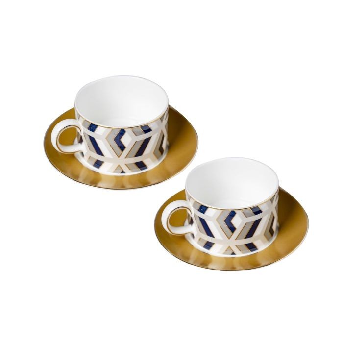 Lijepe kućne stvari Set porculanskih šoljica i tanjir Modern, 2 kom, Šarena