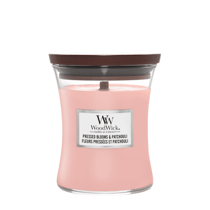 WoodWick Mirisna svijeća Pressed blooms & patchuli, 12.1x19.1 cm, Roza