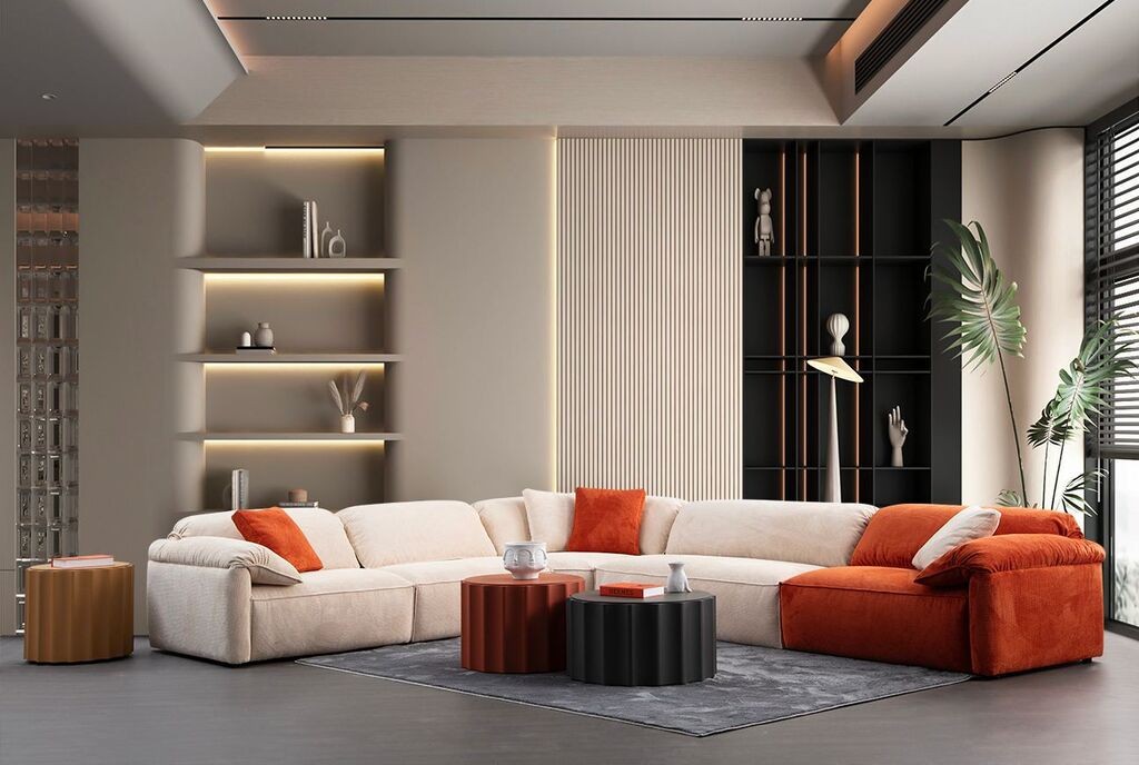 Atelier del Sofa Kutna garnitura Flamingo, 335x405x105 cm, Krem-narandžasta