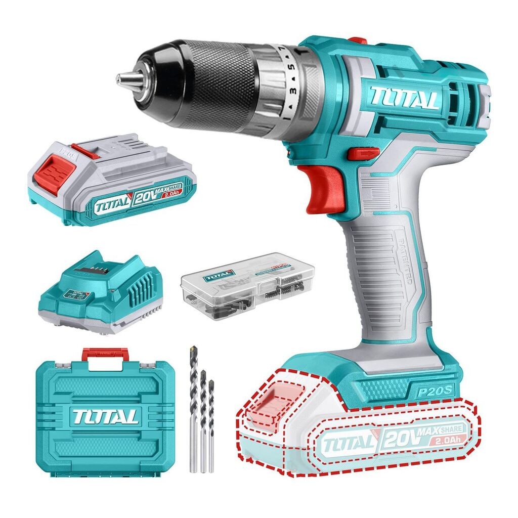 Total Tools Akumulatorska udarna bušilica TIDLI201452E, 20 V, 1500 rpm, 22500 bpm, 45 Nm, P20S, Industrial, Set 2x2 Ah, Punjač, Kofer