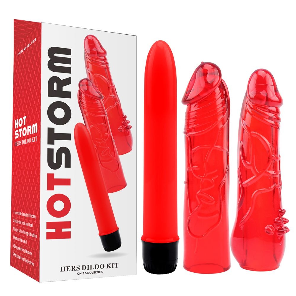 Chisa Set hers Dildo Hot storm, 3 kom, Crveni