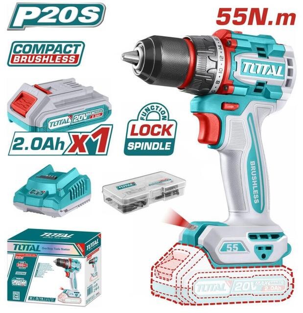 Total Tools Aku bušilica 20 V, metalna glava, 55 Nm (1 baterija)