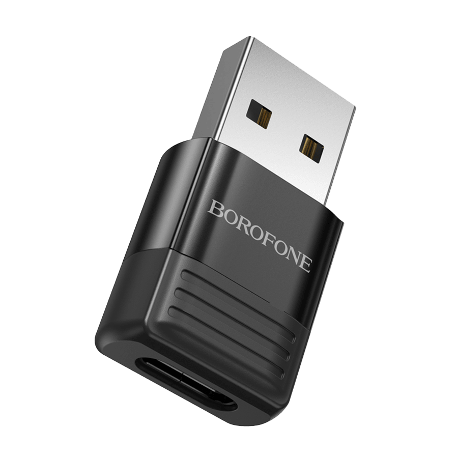 Borofone USB adapter BV18 USB male to Type-C female, USB2.0 adapter, Crni