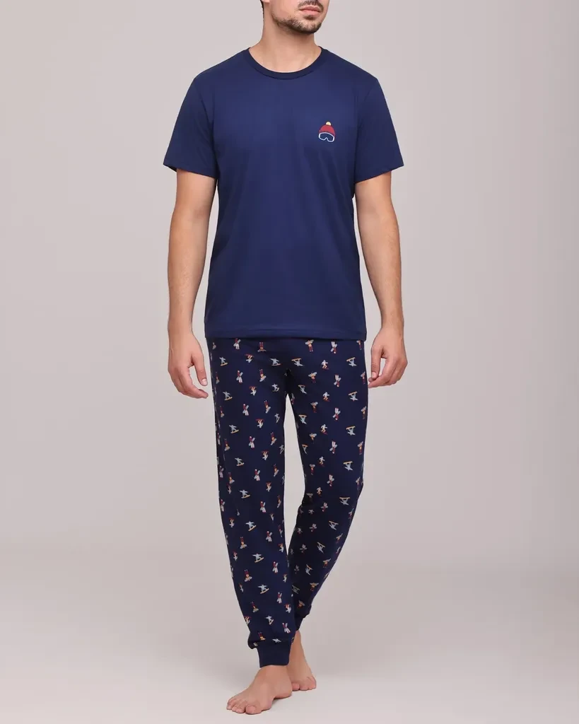 Manners Muška pidžama Evan, Kratak rukav, Šareno-teget