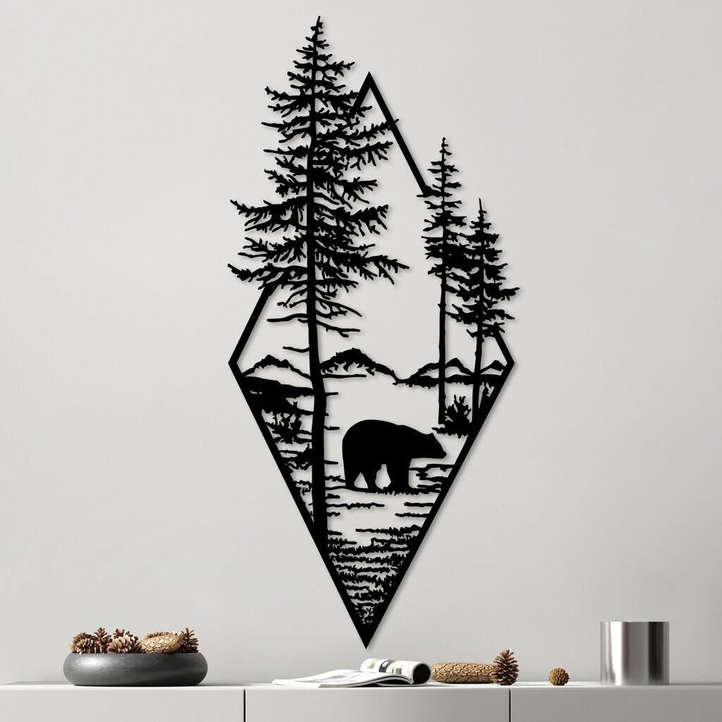 Wallity Zidna dekoracija Medvjed - crni v2, 39x85cm, crna