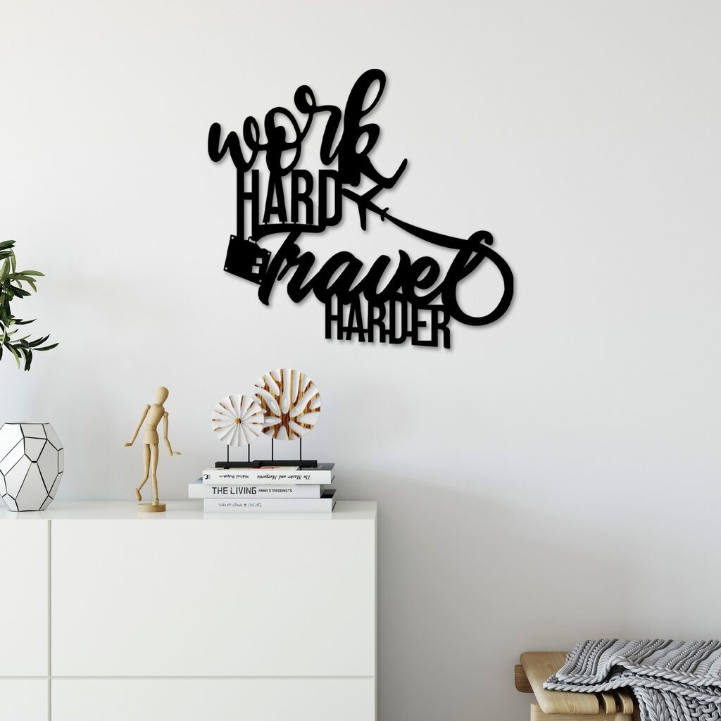 Wallity Zidna dekoracija Work Hard Travel Harder, 45x42cm, Crna