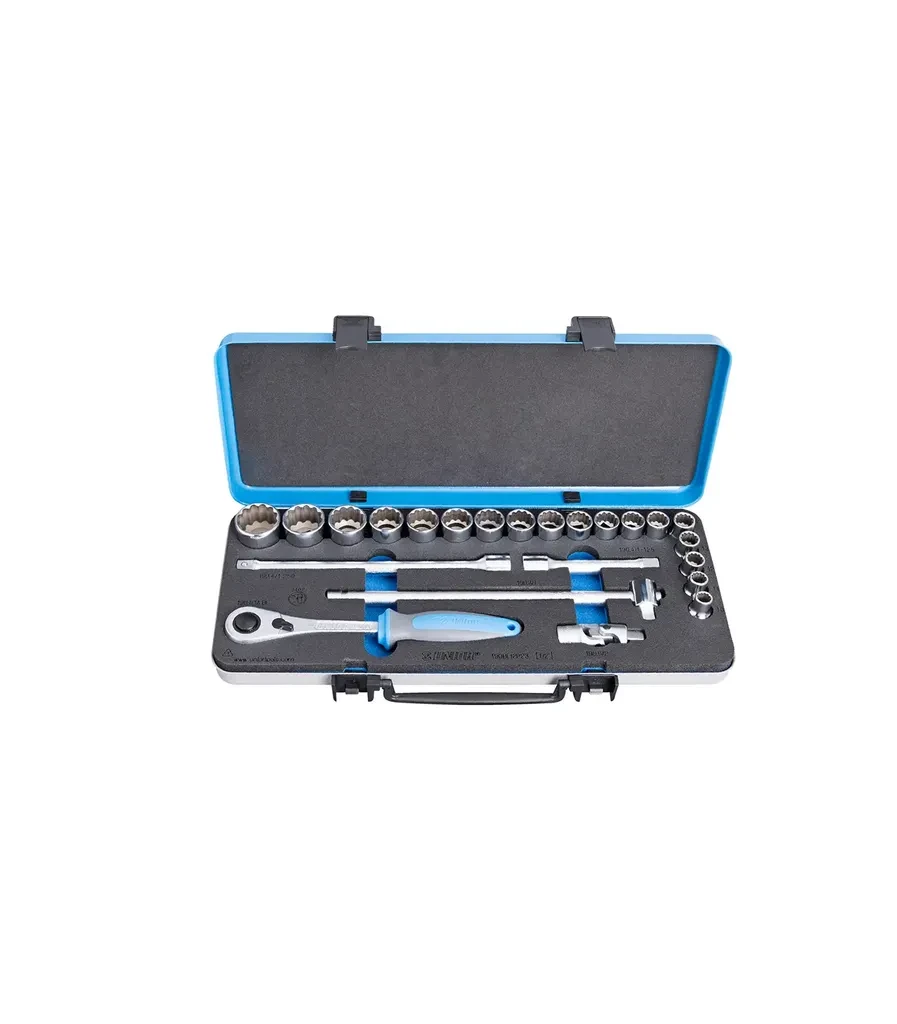 Unior Garnitura nasadnih ključeva i pribora 1/2" 190BI12P23, Dvanaesterokutni, U metalnoj kutiji, Sivo-plavi