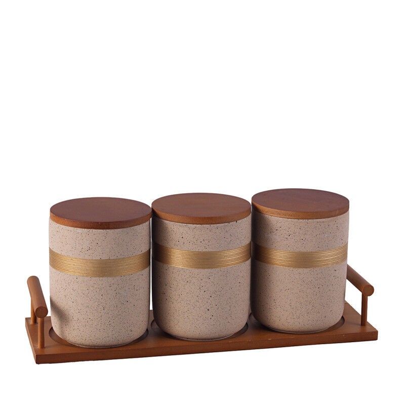 Sigma Set kuhinjskog pribora sa stalkom JY-241625-3, 730ml, 3 dijela, Bež-zlatna boja