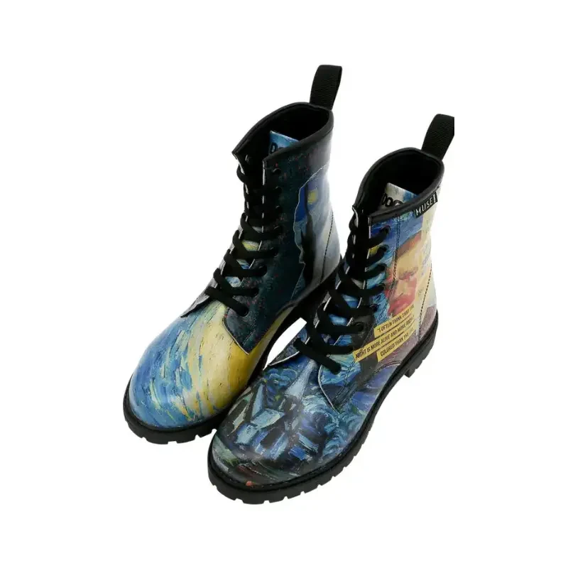 DOGO Ženske čizme Vincent van Gogh The Starry Night Collage, Plave