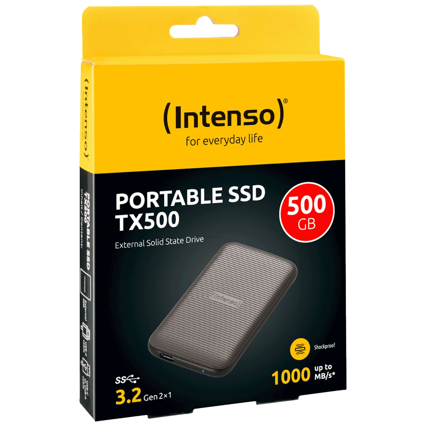 INTENSO Eksterni SSD TX500, Do 1000 MB/s, 500GB, USB 3.2