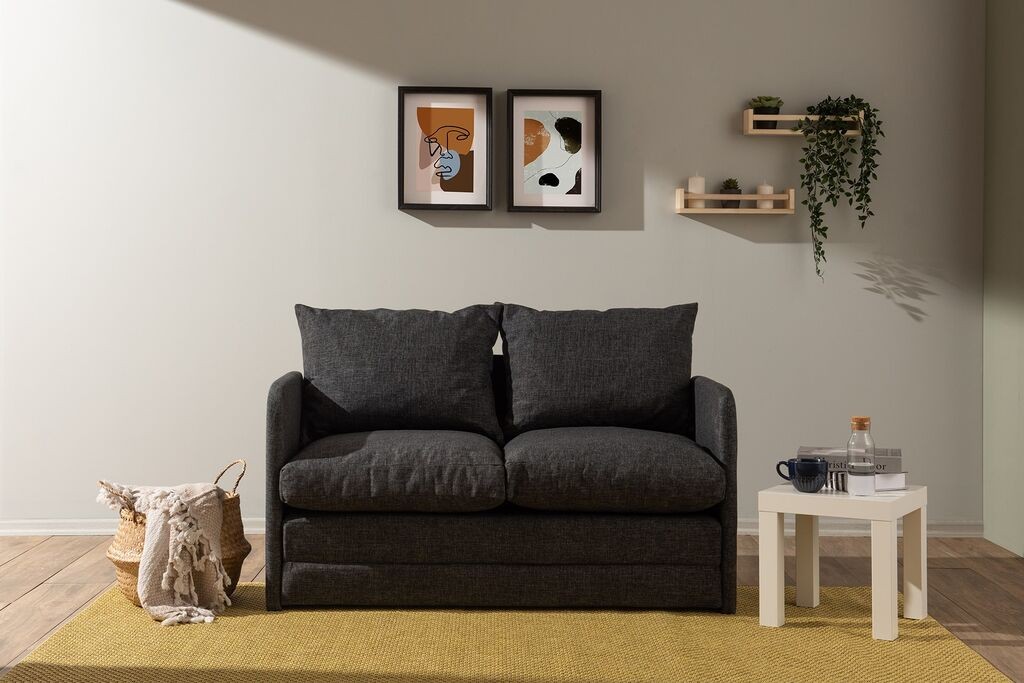 Atelier del Sofa Dvosjed na razvlačenje Saga, 128 x 70 x 66 cm, Tamno siva