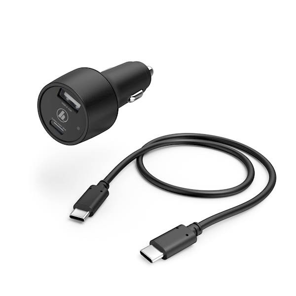 Hama punjač za auto set USB-C USB-A 30W crni