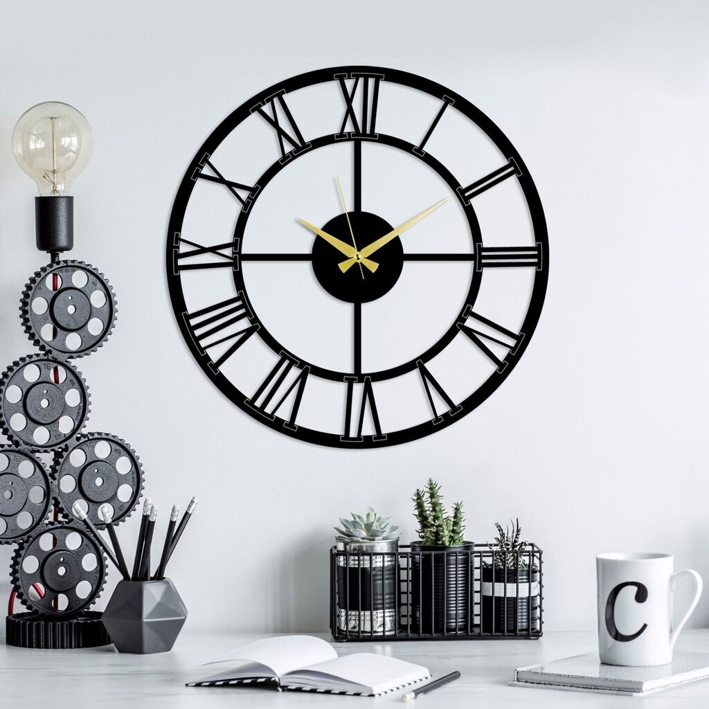 Zidni sat Wallity Pari, 49x49 cm, Crni