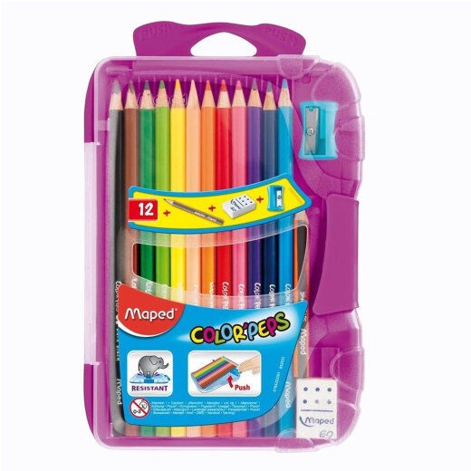 Drvene bojice, PVC kutija, 12 komada + Vivo Šiljalo + Dmono 60 Gumica