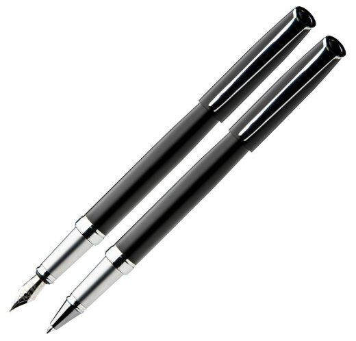 Eurocom Pisaći set Aurora, Hemijska olovka+Naliv pero+Kutija, Crni