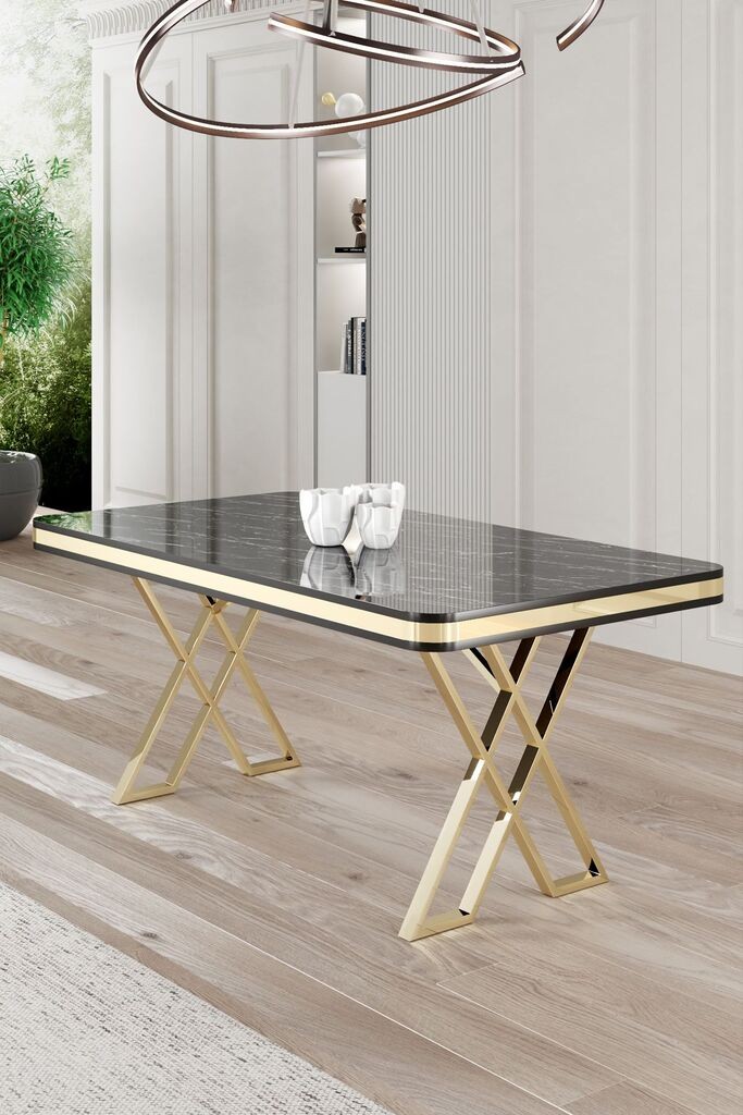 Hanah Home Trpezarijski sto Vals, 130x74x80 cm, Zlatna boja