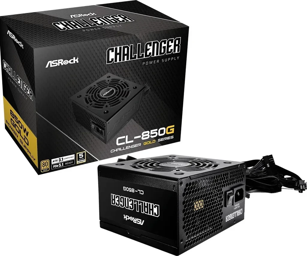 Asrock PSU, 850 W Gold Challenge, 80PLUS, 120 mm fan, ATX 3.1, PCIe 5.1, Crni