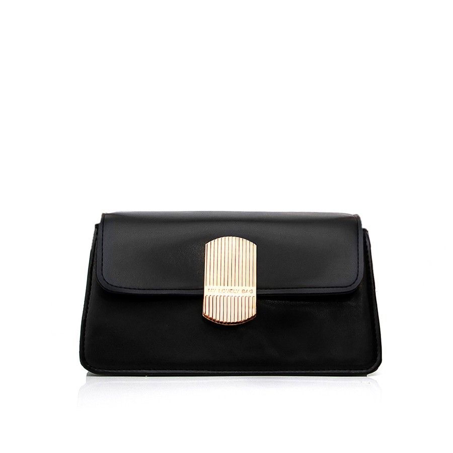 Lovely Bag Evelyn - Crna Torba, Zlatni Metal