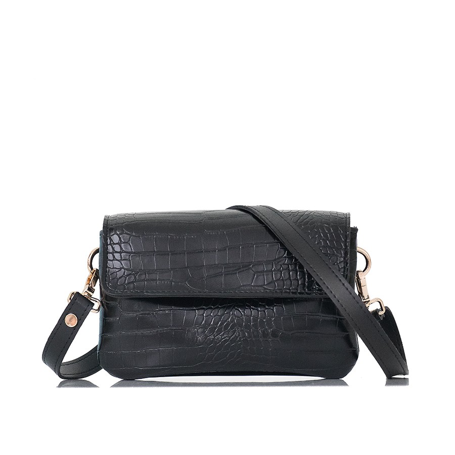 Lovely Bag Letter Baby - Kroko Crna Torba, Zlatni Metal