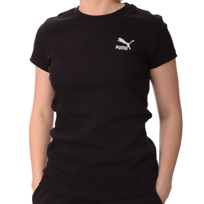 Puma Majica za žene Classics Ribbed Slim Tee, Crna