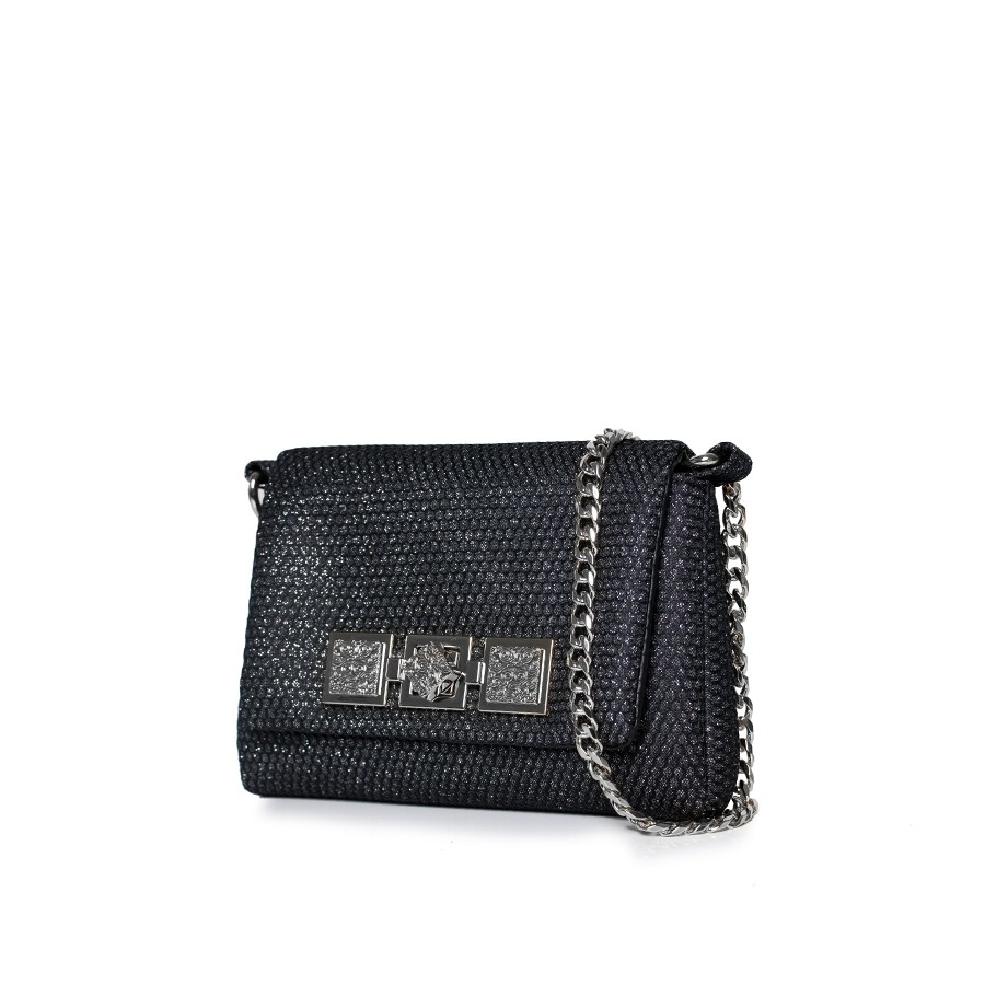 LOVELY BAG Ženska torbica Diva girl elegance, Crna sa srebrnim detaljima