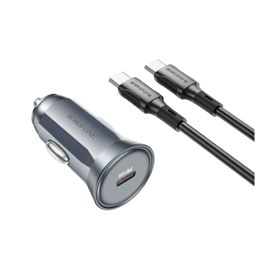 Borofone auto punjač BZ26 Type-C to Type-C PD30W, 1m kabal, gray