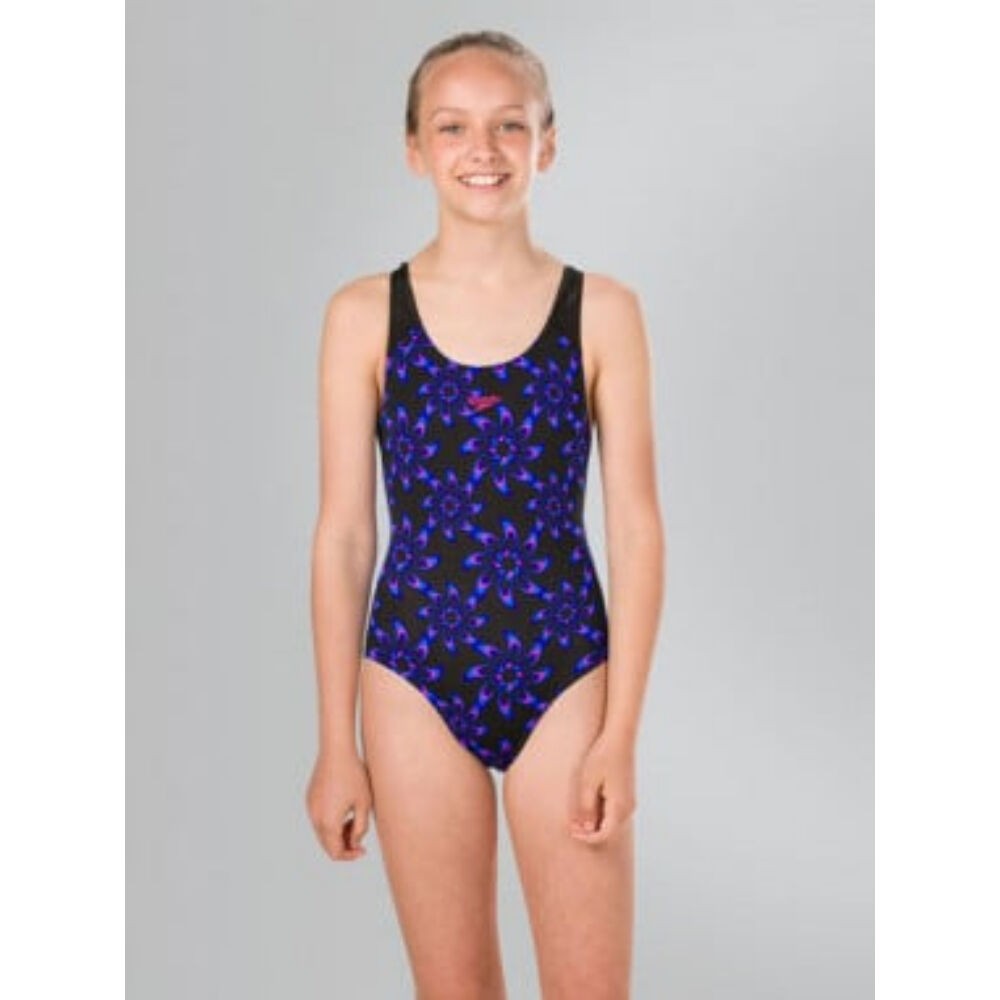 Speedo Kupaći za djevojčice Plmt Digi Spbk Jf, Crno-Plavi
