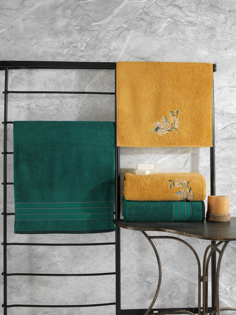 L'essentiel Maison Hammam Seti set ručnika, 4 komada, zelena i žuta