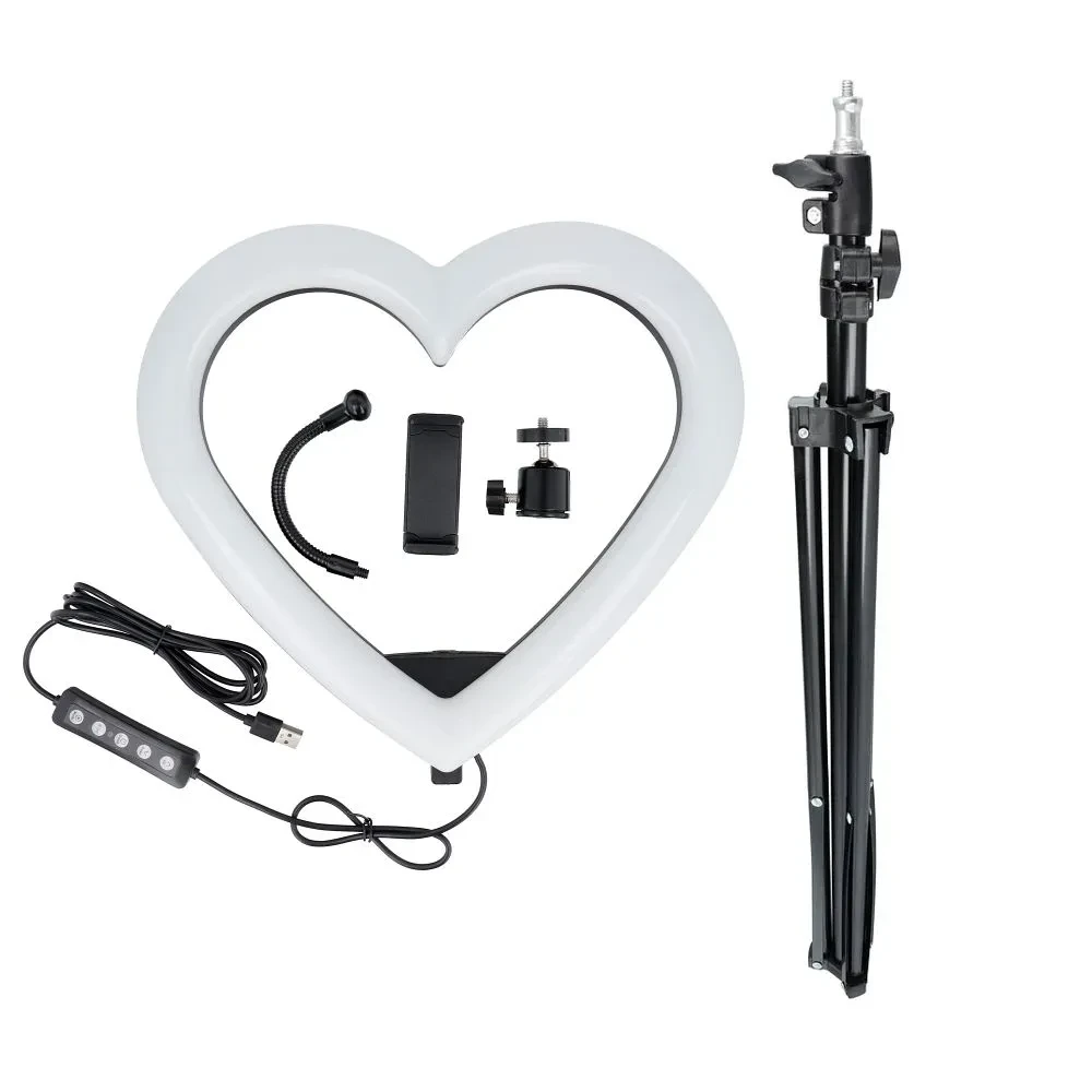 LED Ring RGB lampa sa držačem za mobilni telefon JM33-13, 12",  Heart, Crna  + Stativ