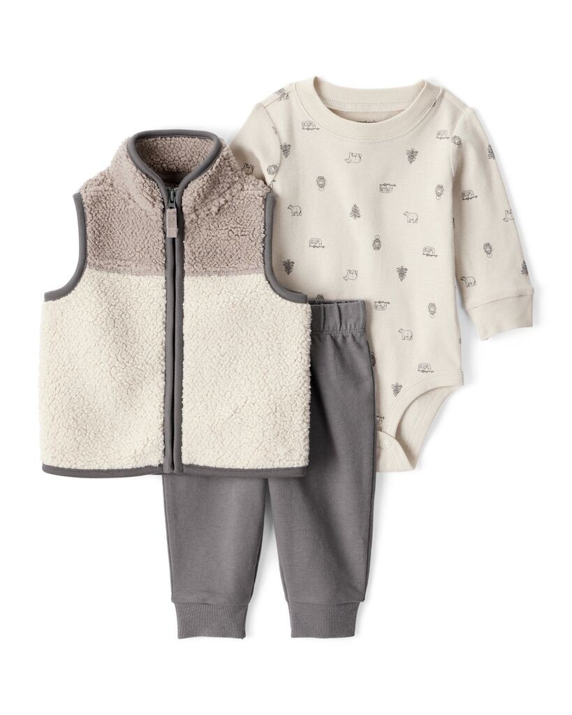 Carters Komplet za bebe, Prsluk, Bodi i Donji dio, 1T752110, Bež-sivi